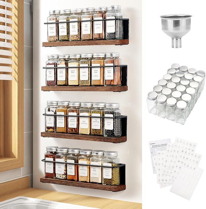 Magnetic Spice Rack with 24 Jars, 216 Labels, 1